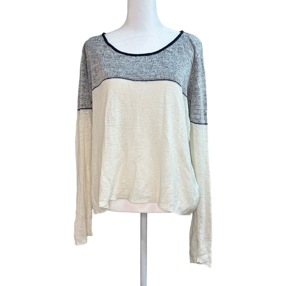 Sita Murt Women Colorblock Linen Blend Knit Sweater Cream Gray Size 42 US 10